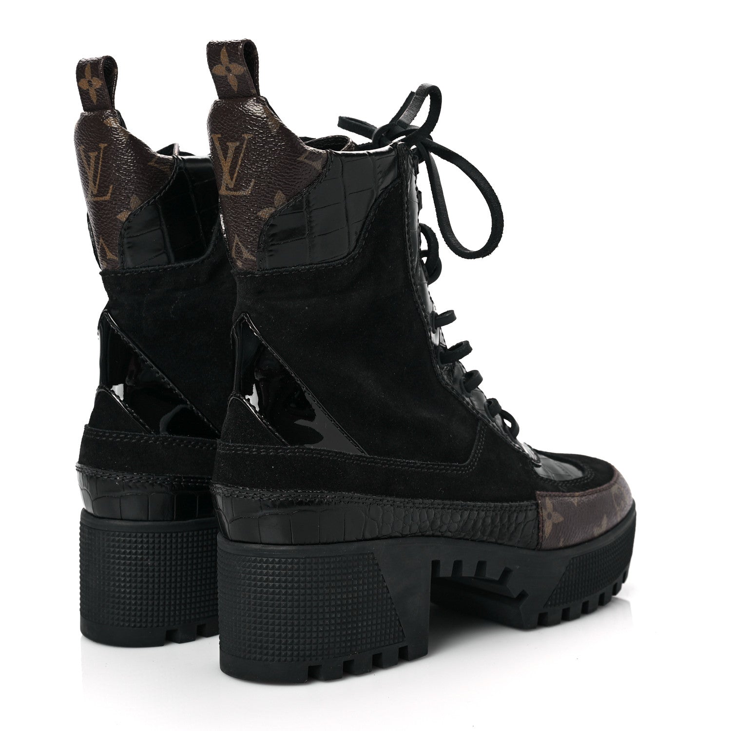 Louis Vuitton Suede Calfskin Monogram Laureate Platform Desert Boots 36 Black 4 of 7