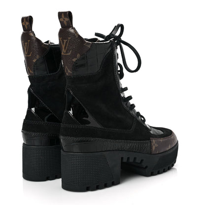 Louis Vuitton Suede Calfskin Monogram Laureate Platform Desert Boots 36 Black 4 of 7