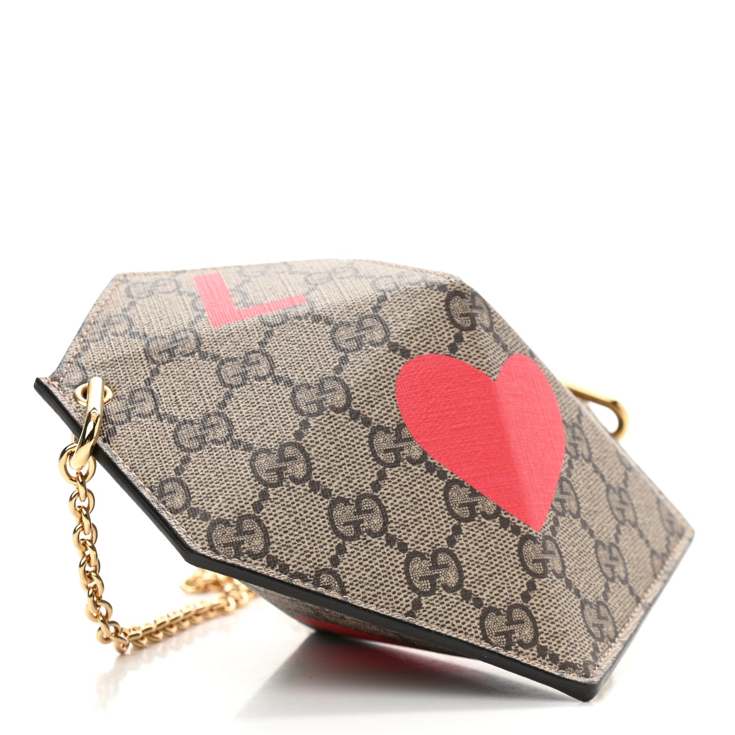 GG Supreme Monogram Love Heart Valentines Day Mini Padlock Heart Bag Beige Ebony New Geranium