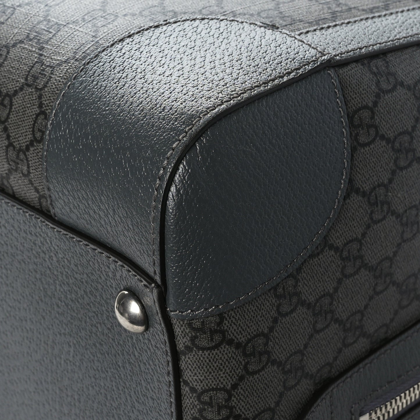 GG Supreme Monogram Textured Dollar Calfskin Large Savoy Duffle Bag Grey Black Graphite Grey