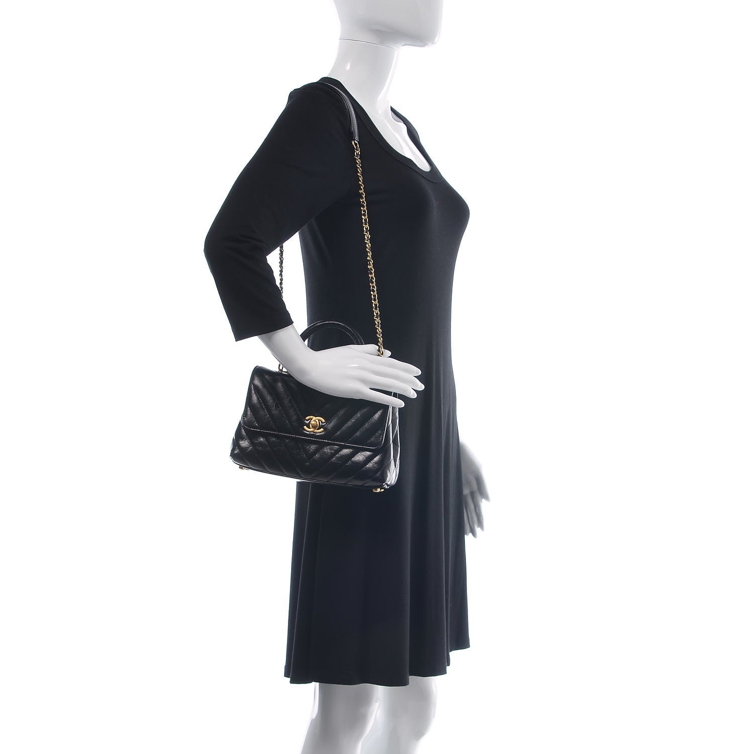Chanel Calfskin Lizard Chevron Quilted Mini Coco Handle Flap Black 2 of 10