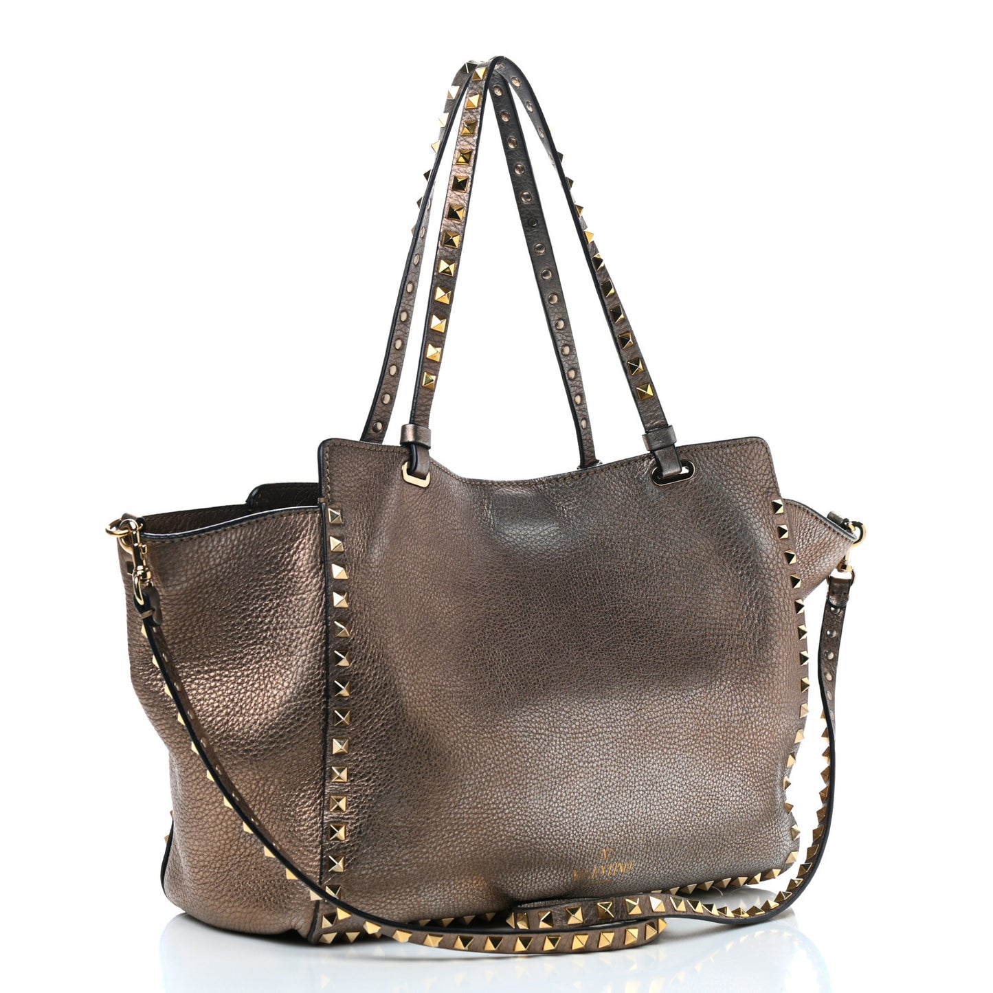 Metallic Alce Printed Calfskin Medium Rockstud Tote Sasso