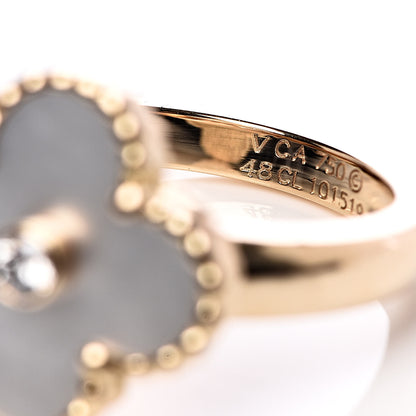 Van Cleef & Arpels 18K Yellow Gold Diamond Mother of Pearl Vintage Alhambra Ring 48 4.5 5 of 6