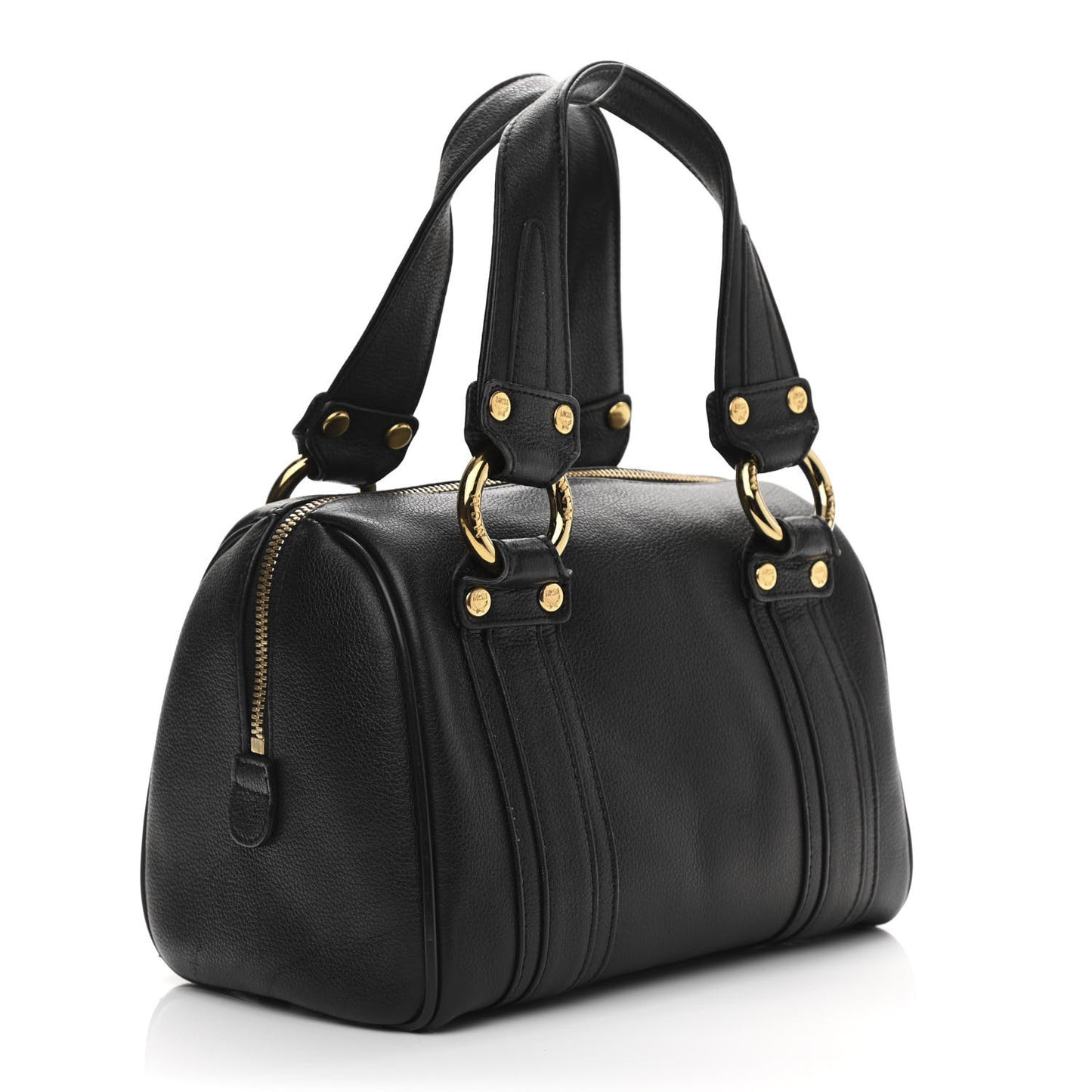 Grained Calfskin Studded Boston Bag Black