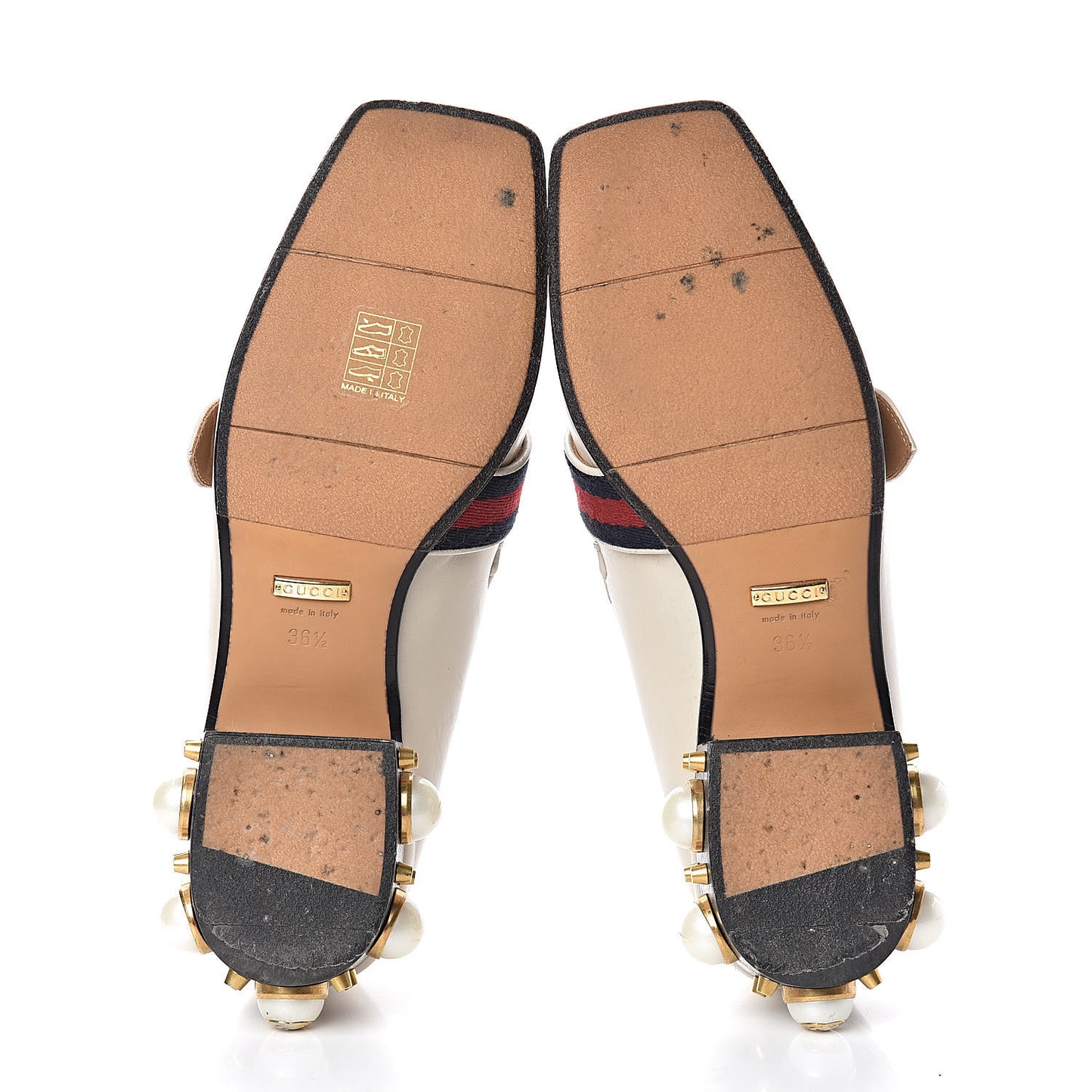 Betis Glamour Calfskin Web Pearl Embellished Peyton 35mm Loafer Pumps 36.5 Mystic White