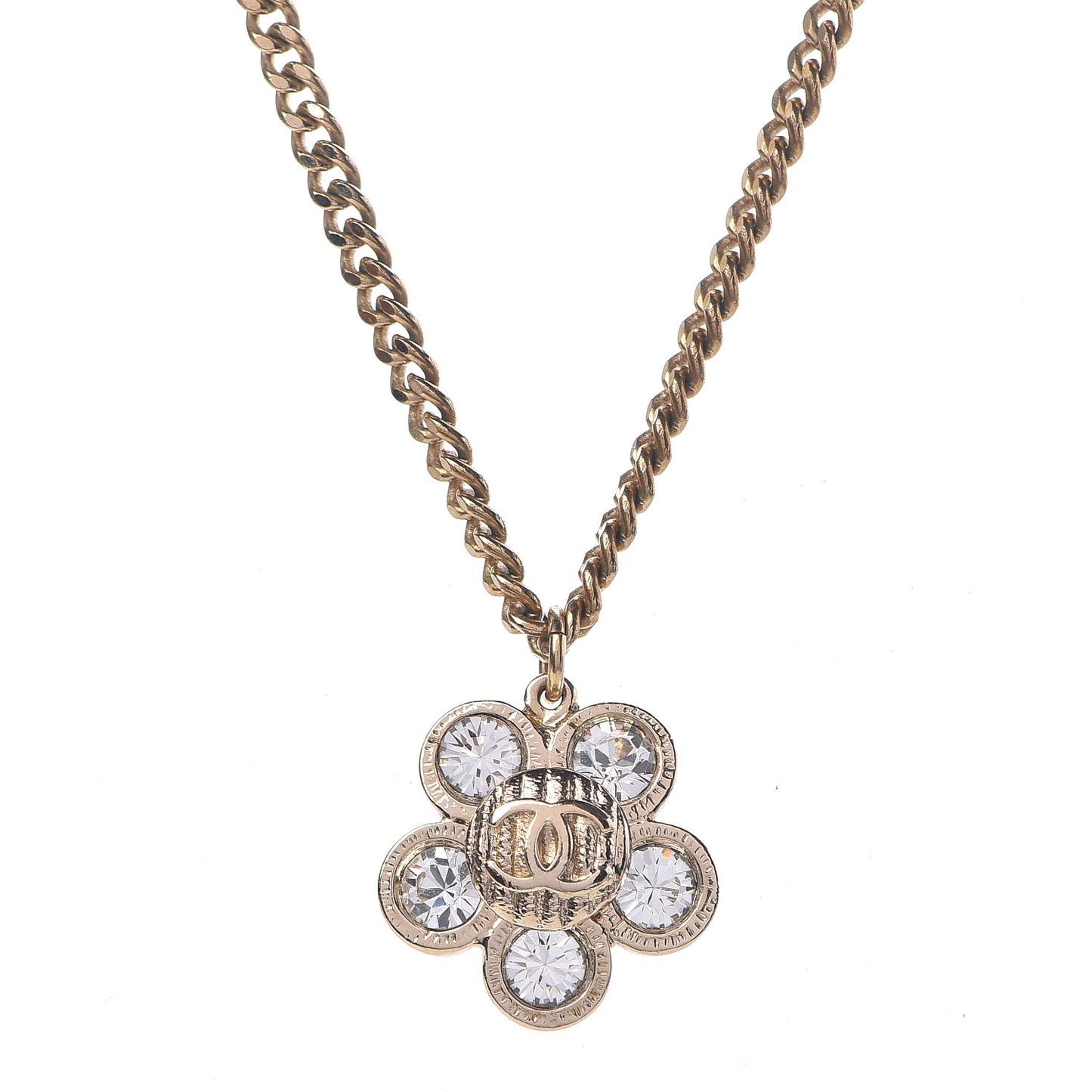 Crystal CC Flower Pendant Necklace Gold