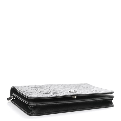 Chanel Goatskin Camellia Embossed Wallet On Chain WOC Grey 4 of 12