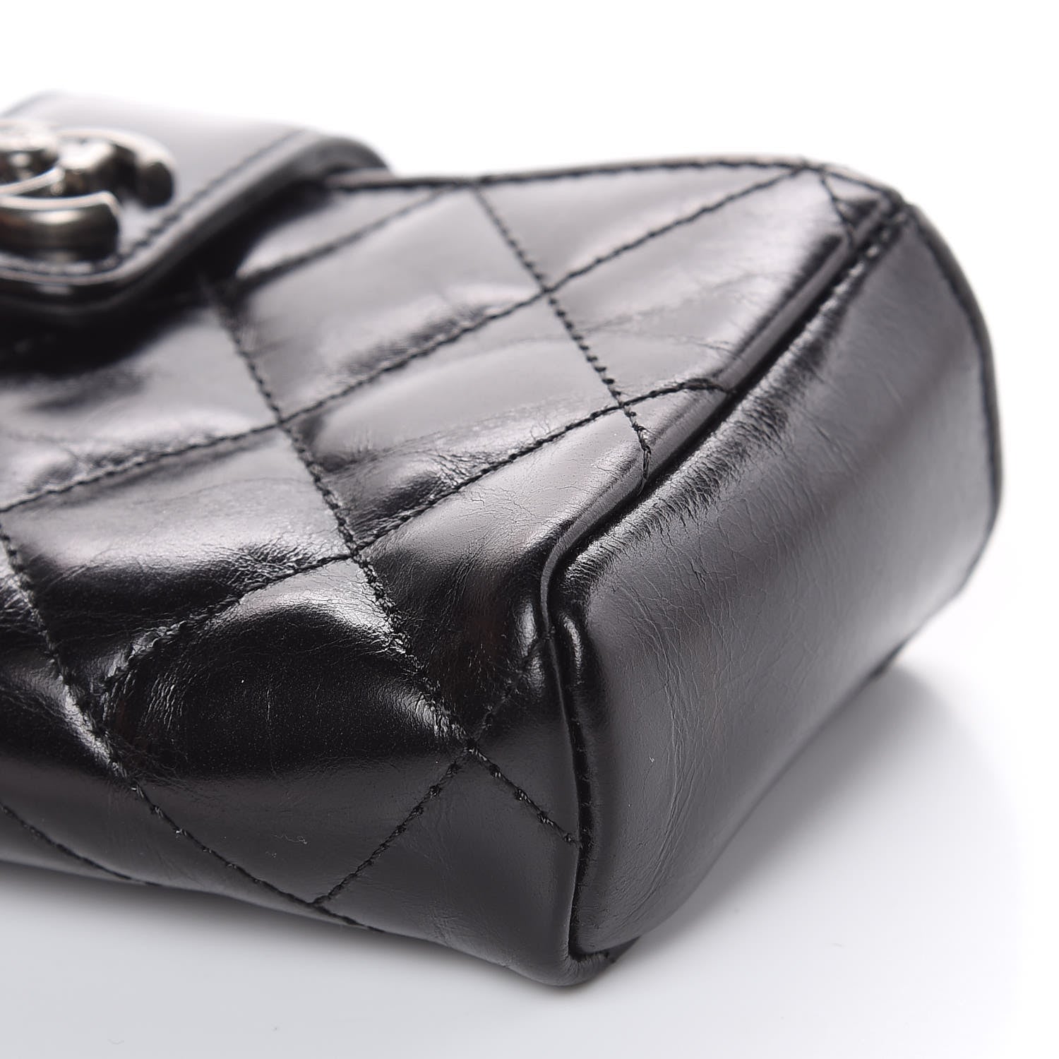 Chanel Glazed Calfskin Quilted Mini Phone Holder Clutch Black 10 of 10
