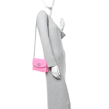 Balenciaga Shiny Goatskin Logo Embossed BB Wallet On Chain Acid Pink 2 of 12