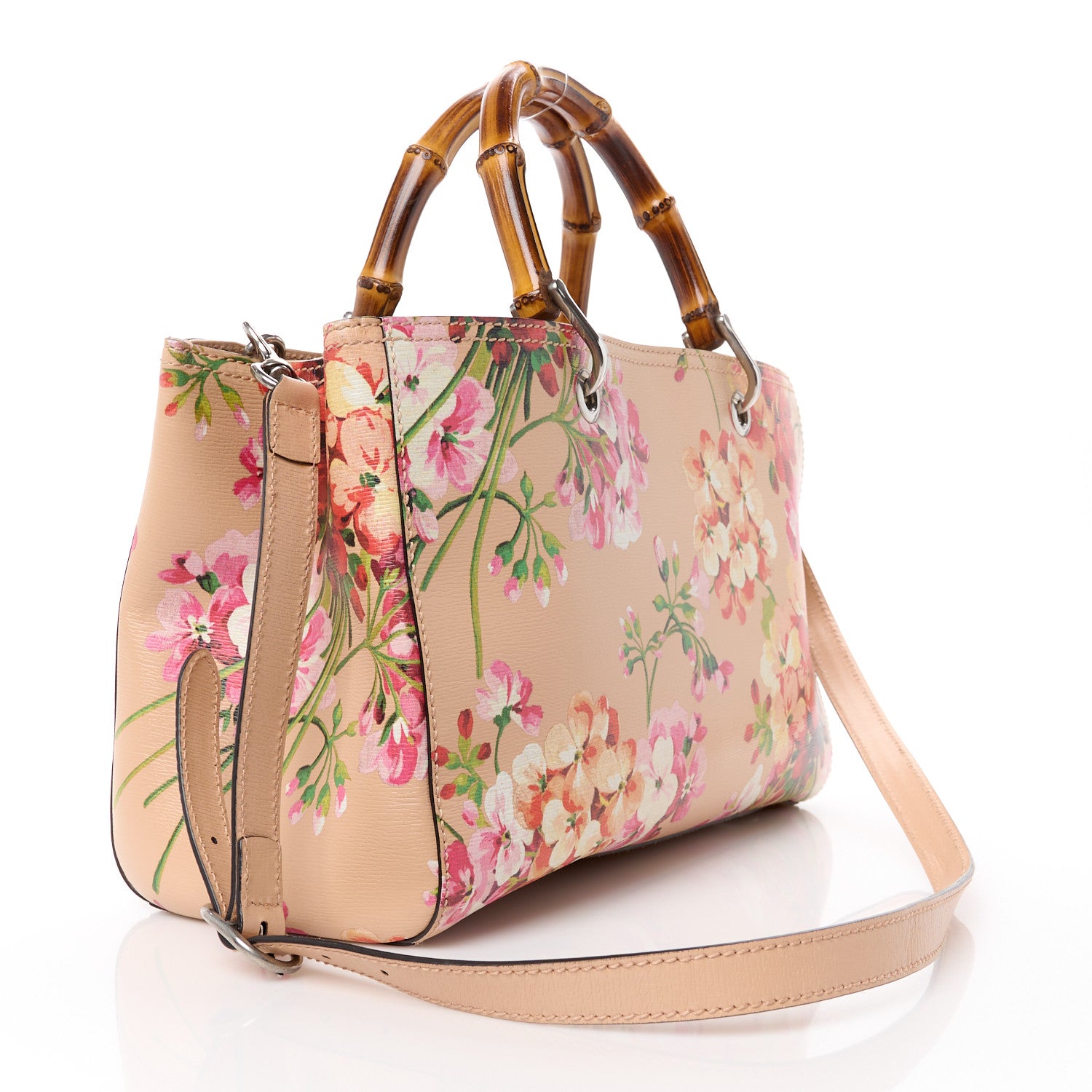 Gucci GG Supreme Monogram Tian Medium Bamboo Shopper Tote Beige Multicolor Red Pink Apricot Multicolor 3 of 12