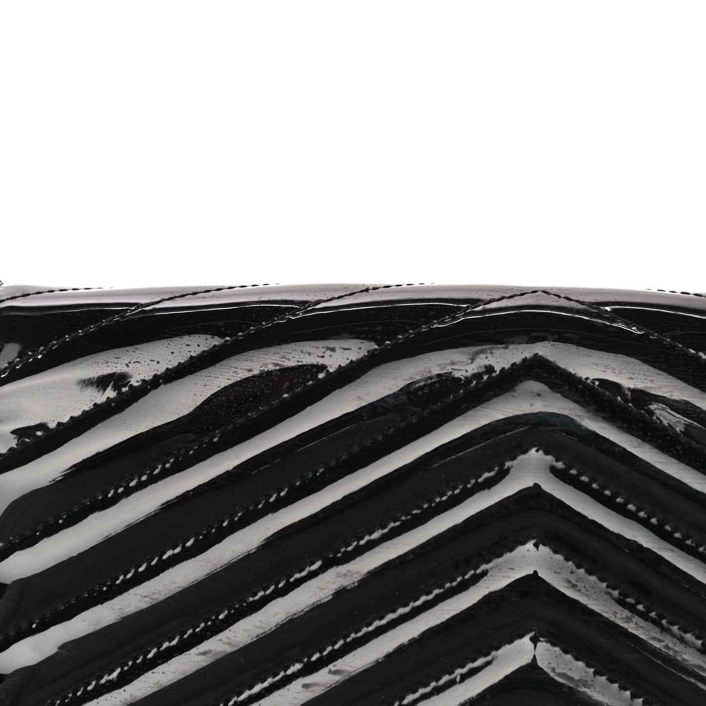 Patent Matelasse Chevron Monogram Chain Wallet Black