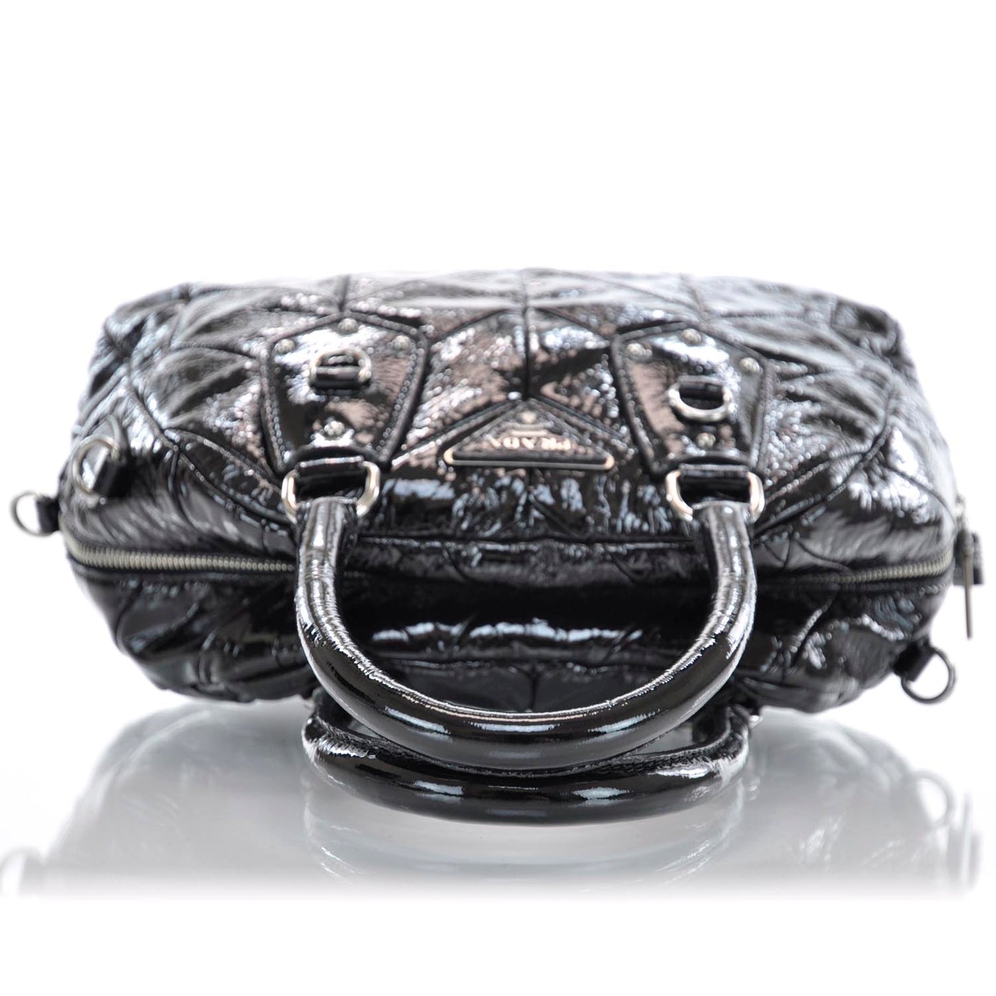 Vernice Chevron Dome Satchel Black