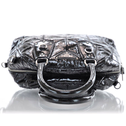 Prada Vernice Chevron Dome Satchel Black 6 of 10