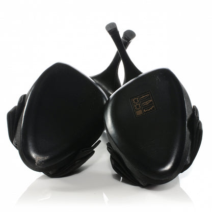 Louis Vuitton Satin Peep Toe Bow Pumps Heels 38.5 Black 4 of 6