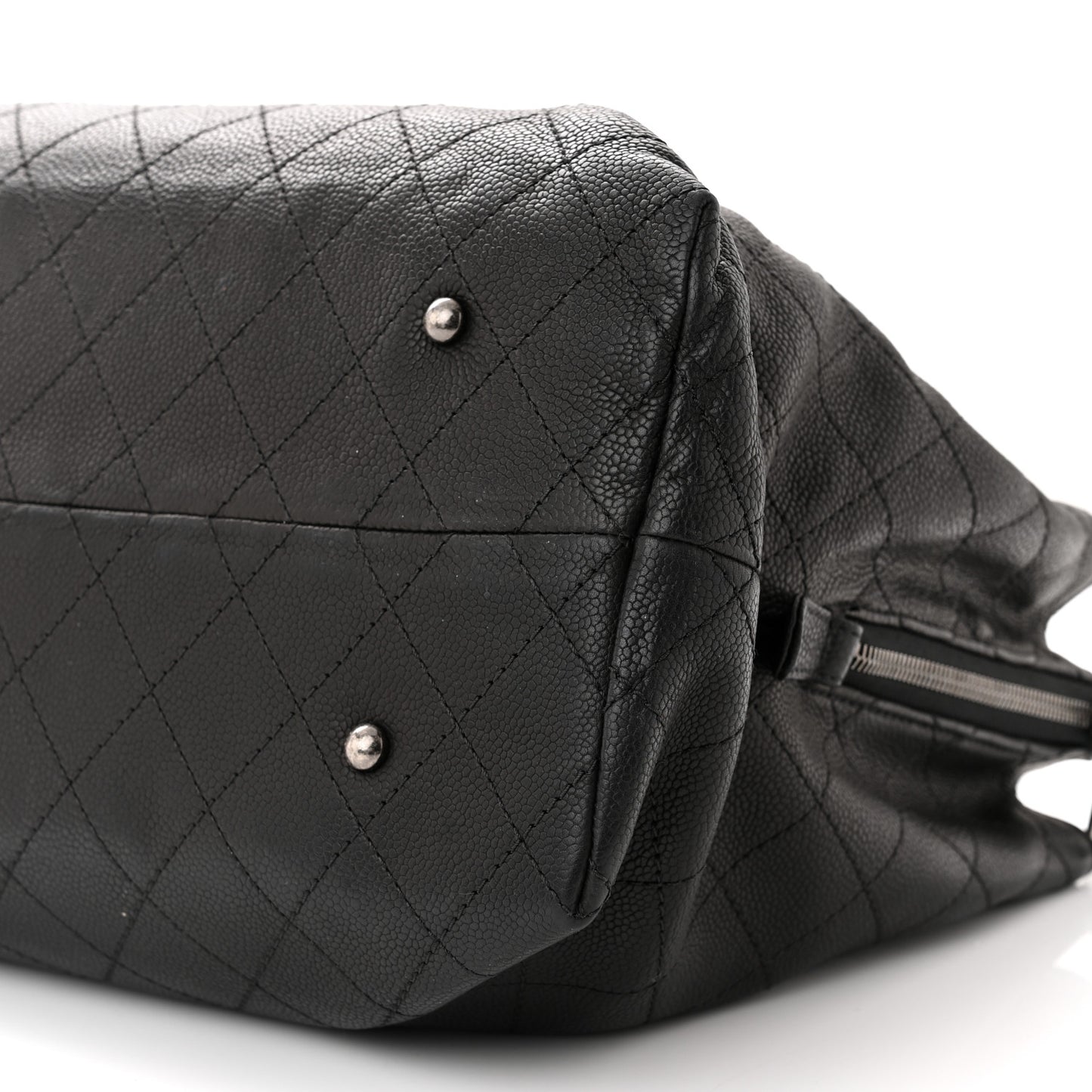 Grained Vegetal Calfskin Stitched Shopping Tote Black