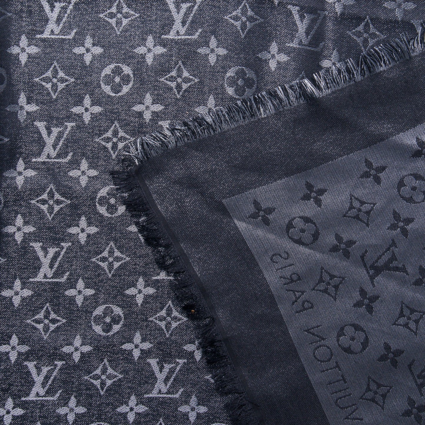 Silk Lurex Wool Monogram Shine Shawl Charcoal Grey