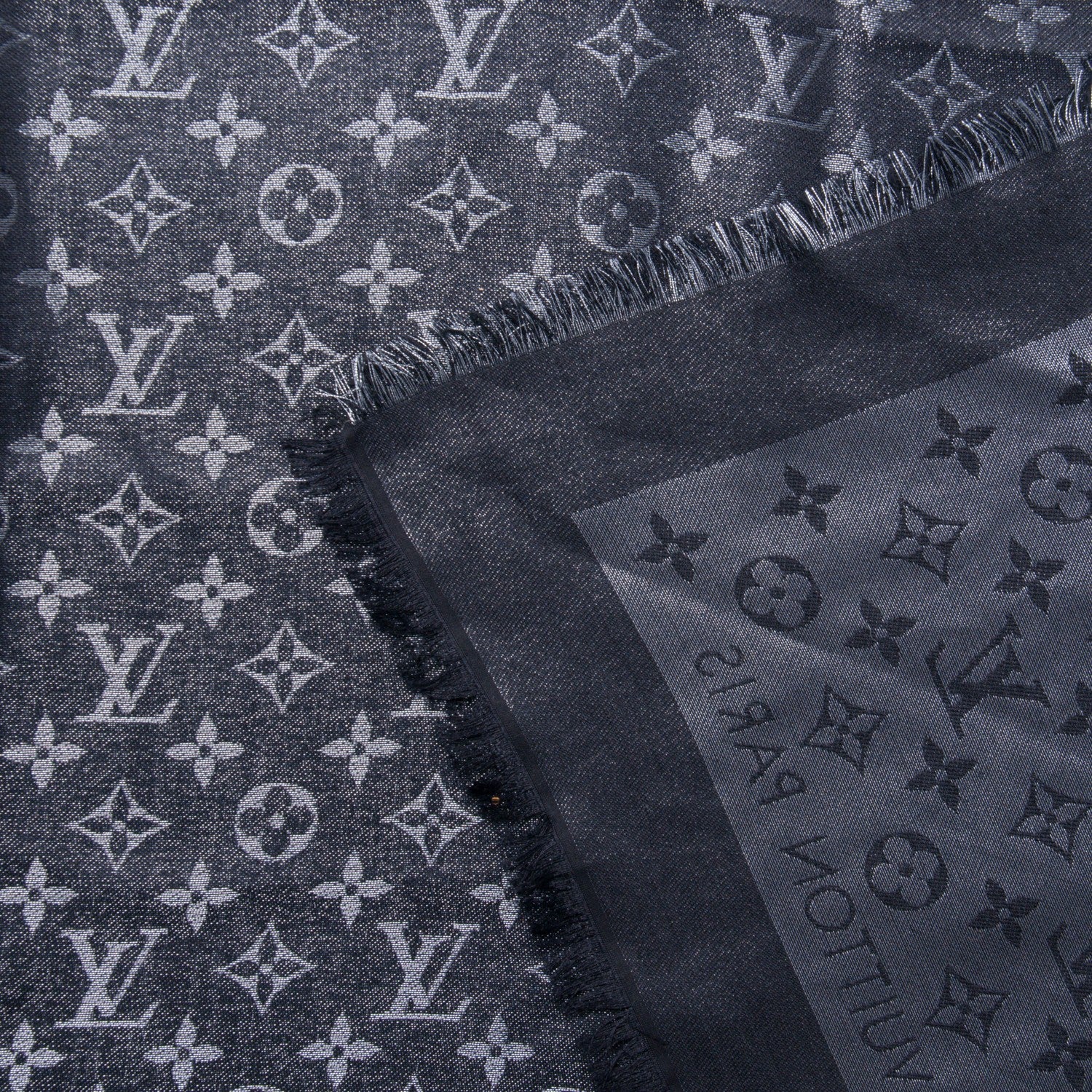 Louis Vuitton Silk Lurex Wool Monogram Shine Shawl Charcoal Grey 5 of 6