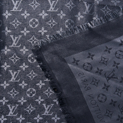 Louis Vuitton Silk Lurex Wool Monogram Shine Shawl Charcoal Grey 5 of 6