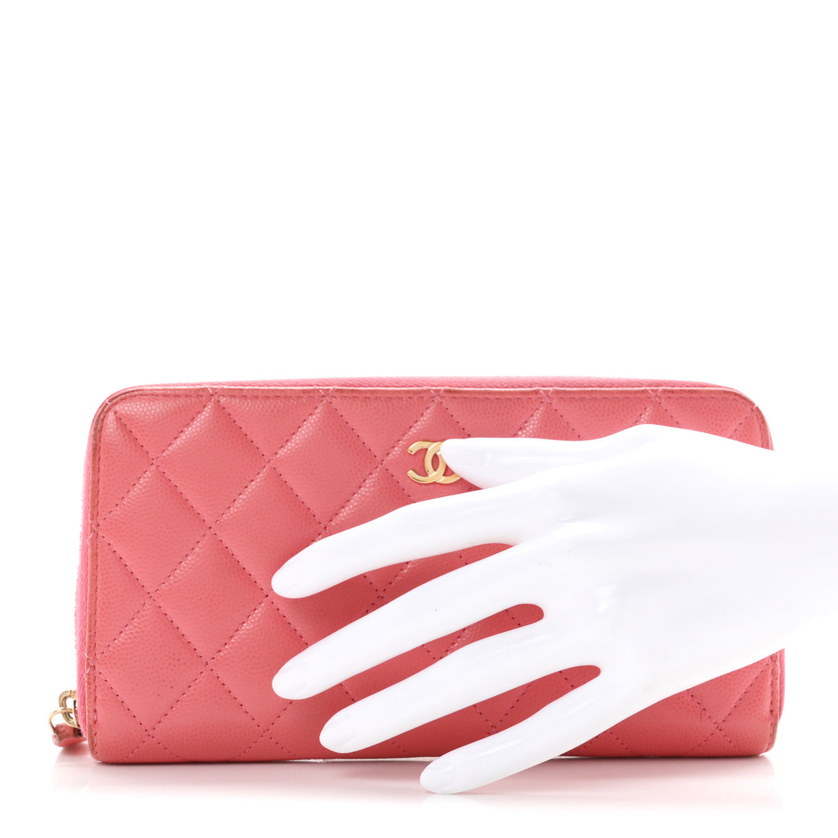 Caviar Quilted Large Gusset Zip Around Wallet Pink