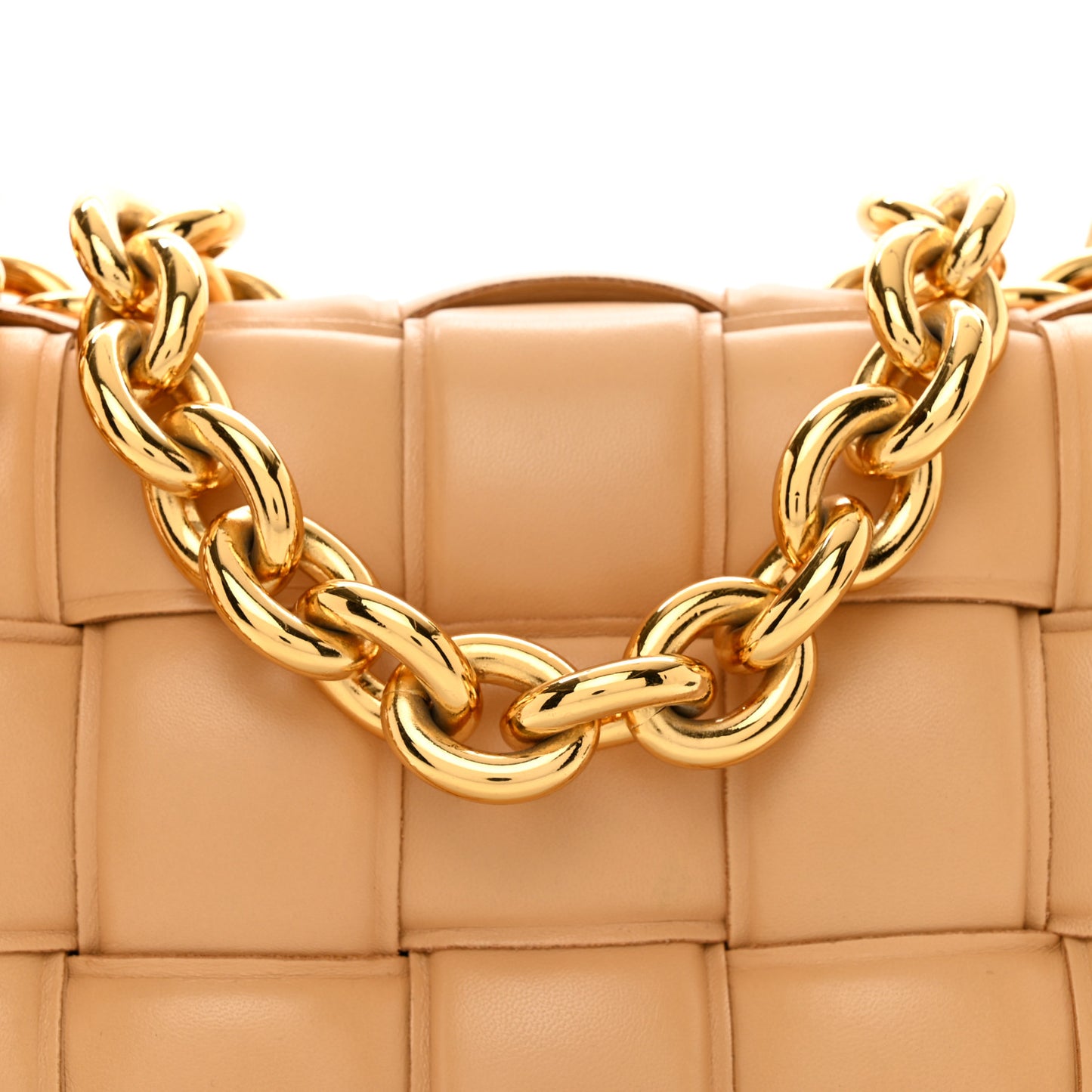 Lambskin Maxi Intreccio Padded Chain Cassette Crossbody Bag Almond