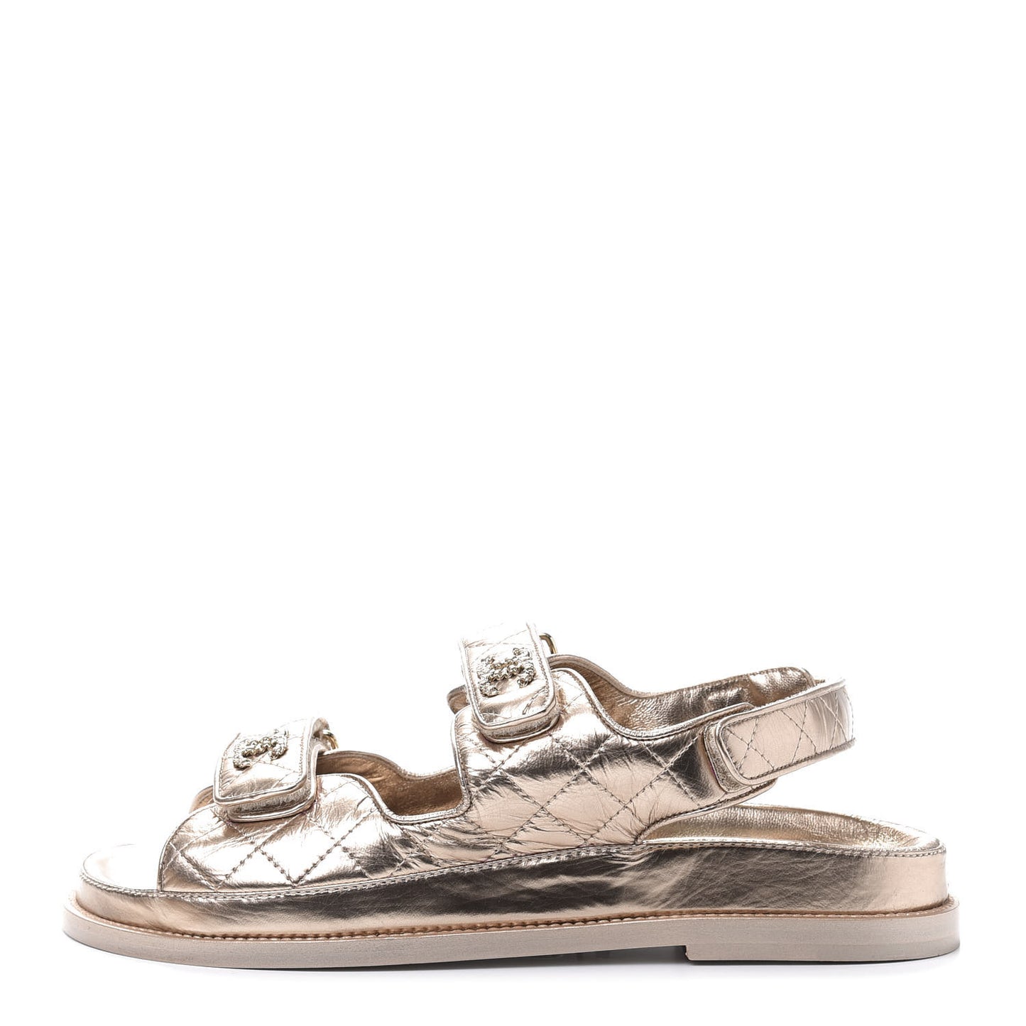 Iridescent Lambskin Quilted Velcro Dad Sandals 39.5 Light Bronze