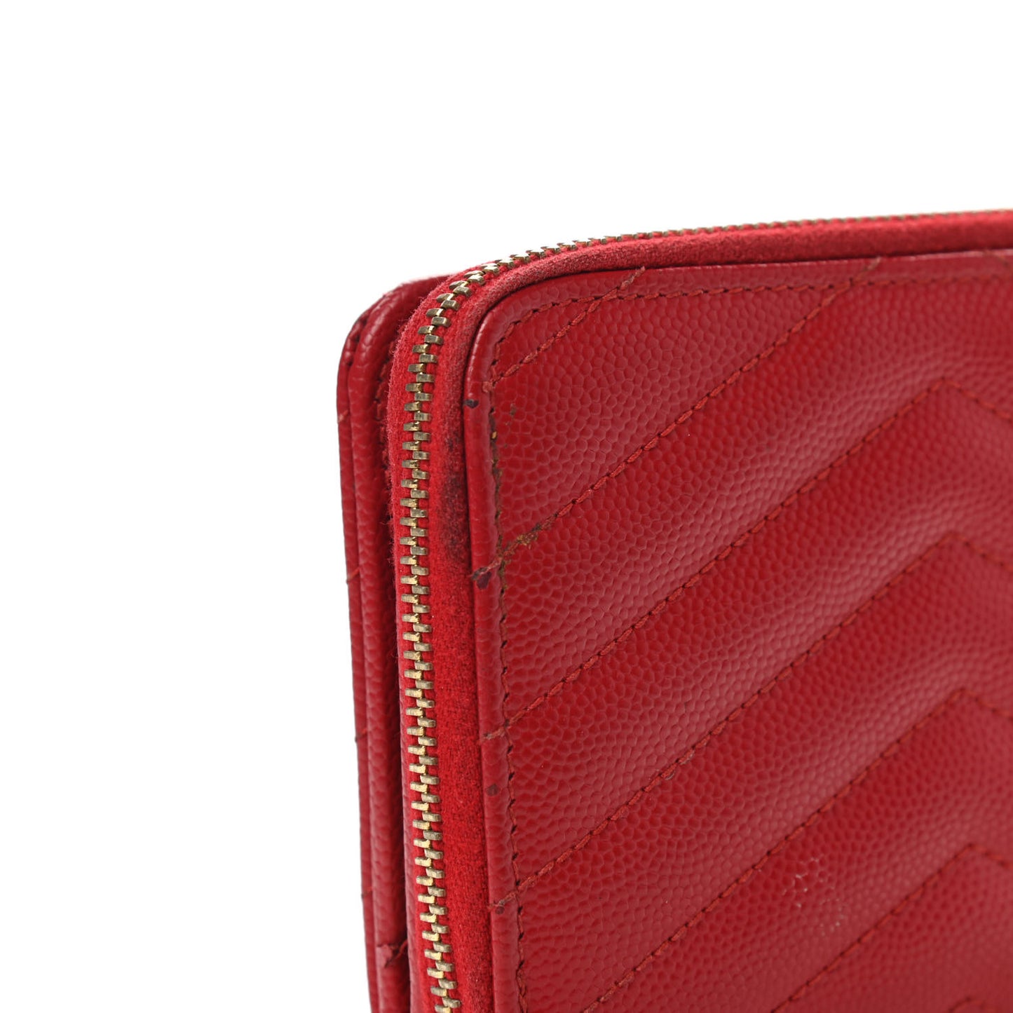 Grain De Poudre Matelasse Chevron Monogram Compact Zip Around Wallet Red