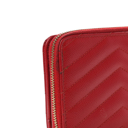 Saint Laurent Grain De Poudre Matelasse Chevron Monogram Compact Zip Around Wallet Red 11 of 14