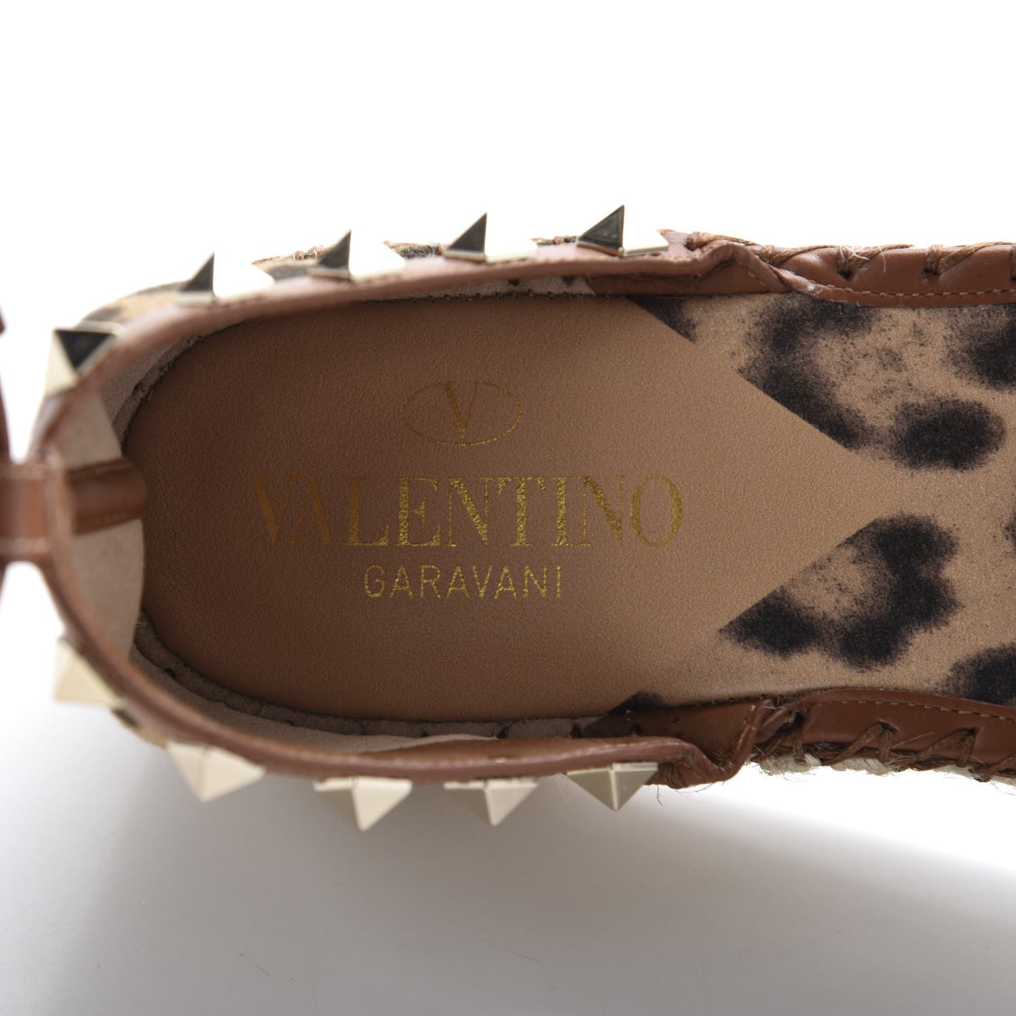 Canvas Leopard Print Rockstud Ankle Wrap Espadrille Flatform Sandals 39 Brown
