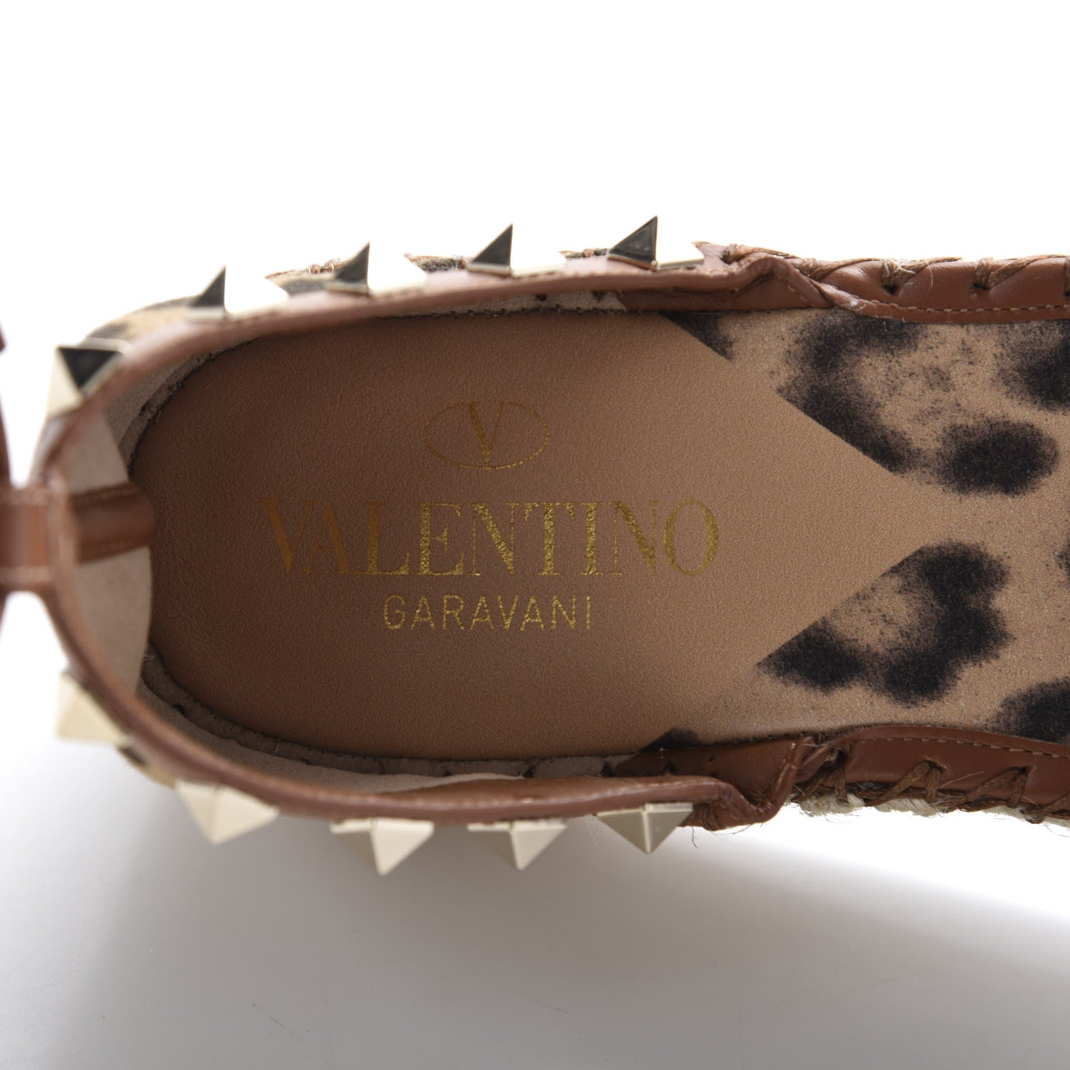 Valentino Garavani Canvas Leopard Print Rockstud Ankle Wrap Espadrille Flatform Sandals 39 Brown 6 of 10