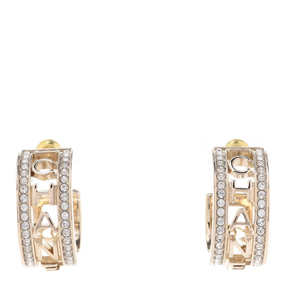 Chanel Metal Crystal Bow-tiful CC Hoop Earrings Gold 1 of 5