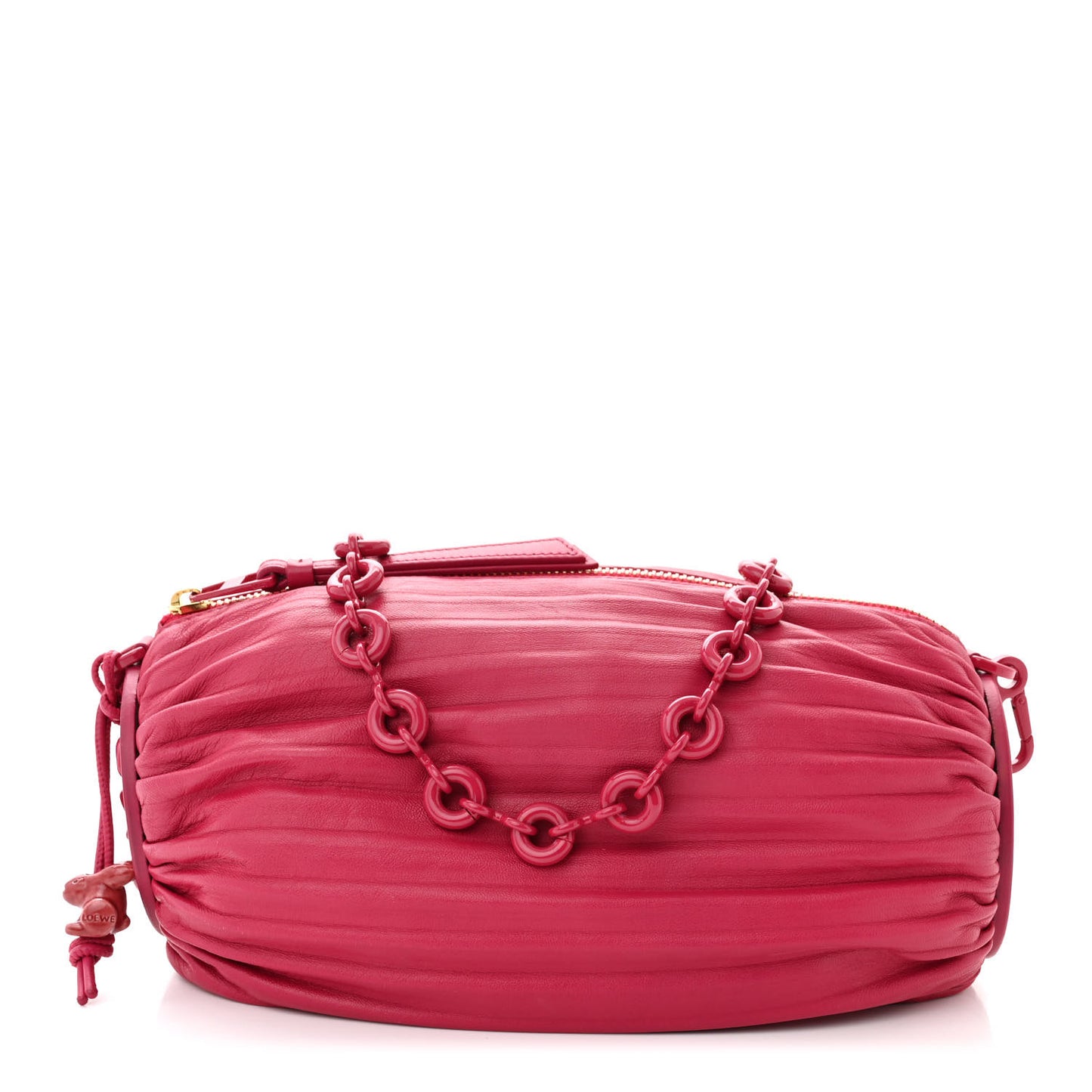 Lambskin Pleated Bracelet Pouch Chain Shoulder Bag Ruby Red Glaze