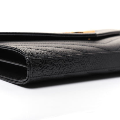 Saint Laurent Grain De Poudre Matelasse Chevron Monogram Chain Wallet Black 6 of 17