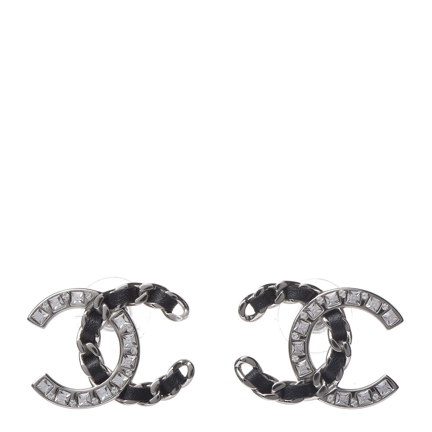 Lambskin Crystal CC Earrings Silver