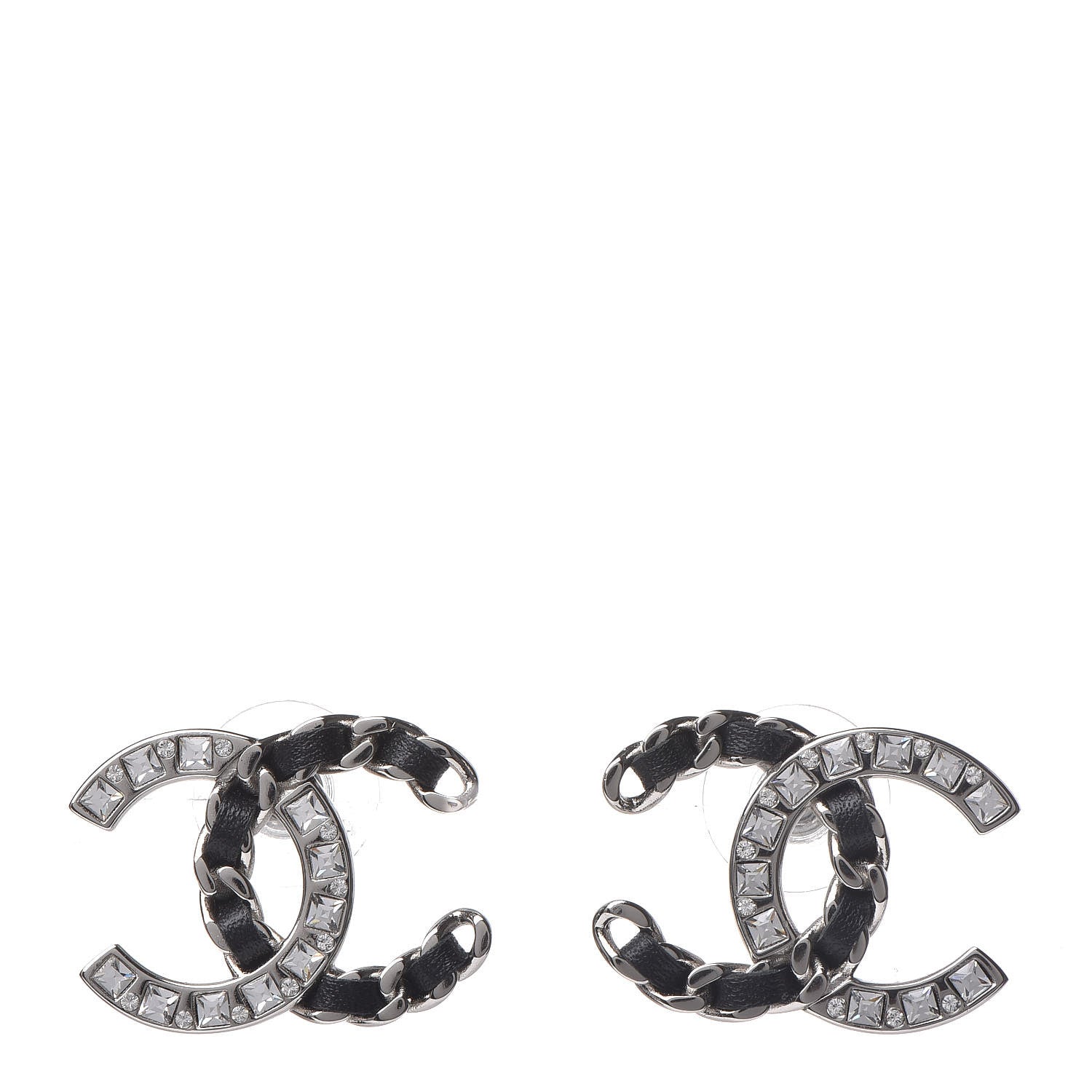 Chanel Lambskin Crystal CC Earrings Silver 1 of 5