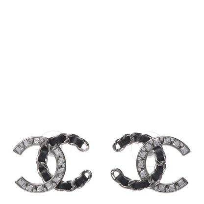 Chanel Lambskin Crystal CC Earrings Silver 1 of 5