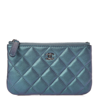 Chanel Iridescent Lambskin Quilted Small Cosmetic Case Turquoise 1 of 8