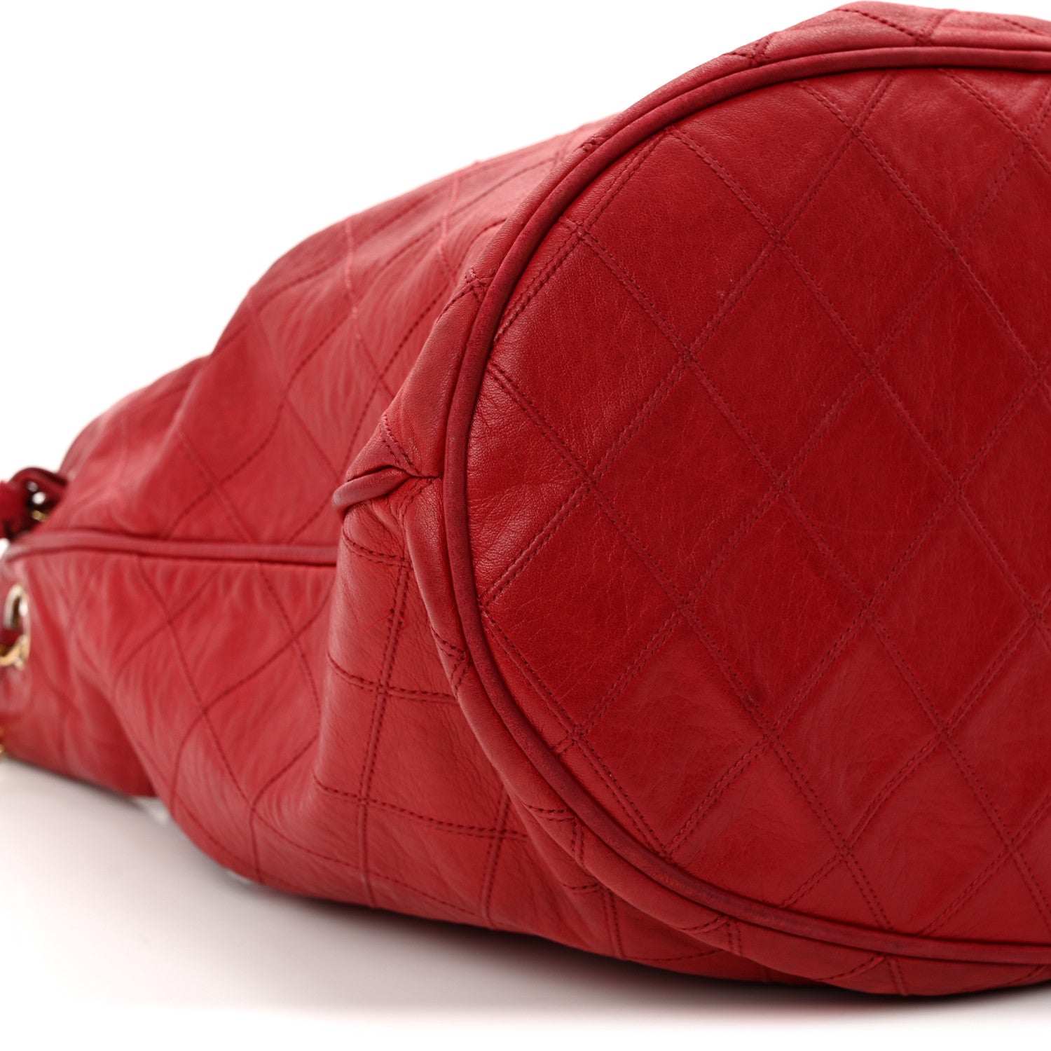 Chanel Lambskin Diamond Stitched CC Drawstring Shoulder Bag Red 10 of 16