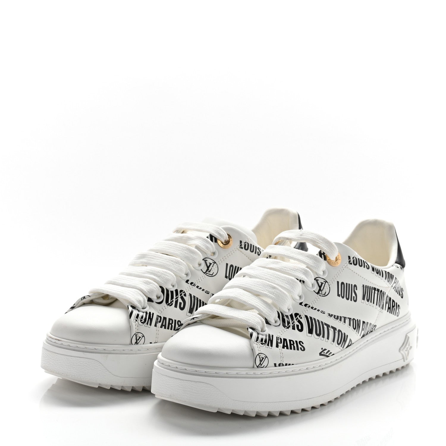 Louis Vuitton Calfskin Printed Time Out Trainer Sneakers 37 White Black 4 of 10