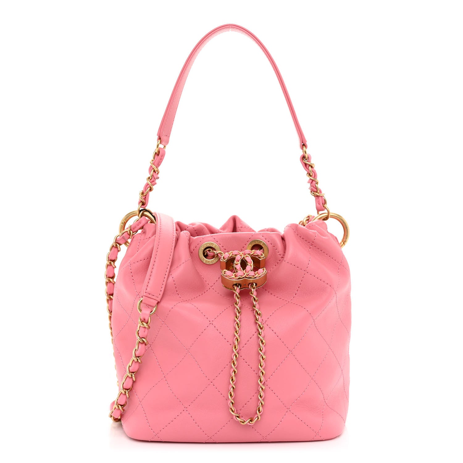 Chanel Lambskin Quilted Antique Signs Drawstring Bag Pink 1 of 11