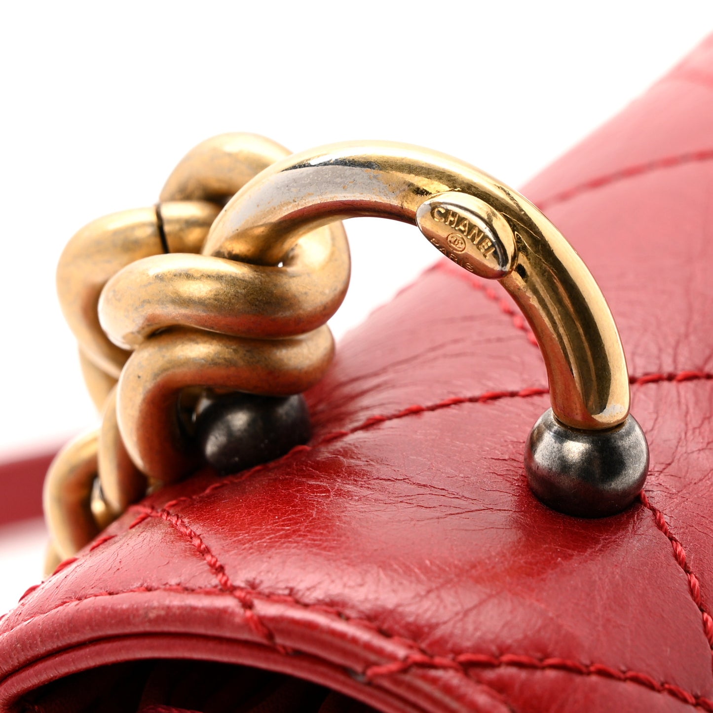 Iridescent Calfskin Quilted Small Straight Lined Flap Red