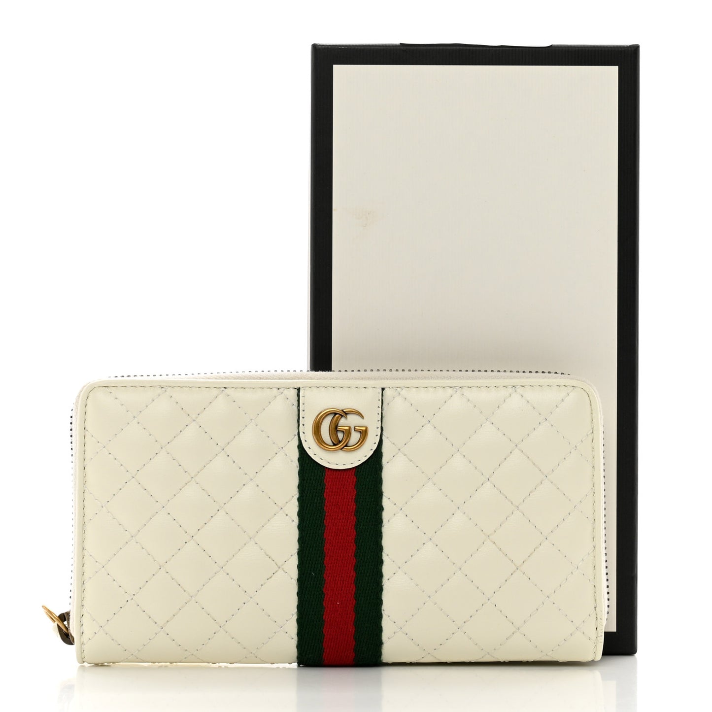 Calfskin Web Trapuntata GG Zip Around Wallet Off White