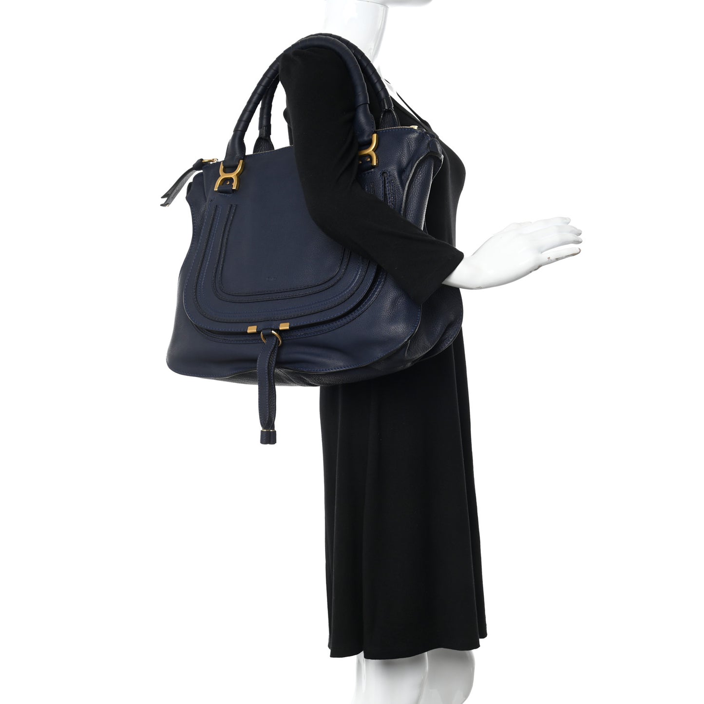 Calfskin Large Marcie Satchel Royal Navy