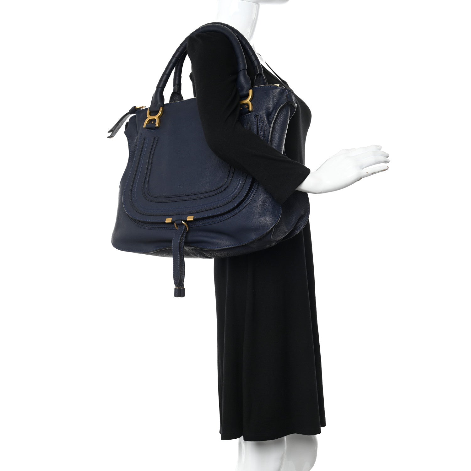 Chloe Calfskin Large Marcie Satchel Royal Navy 2 of 12