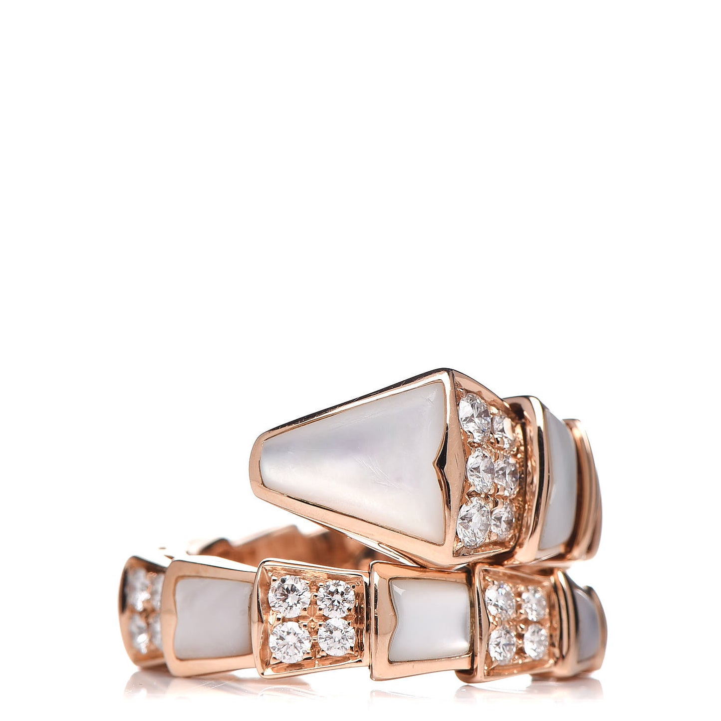 18K Rose Gold Diamond Mother of Pearl Serpenti Ring M 50 5.25