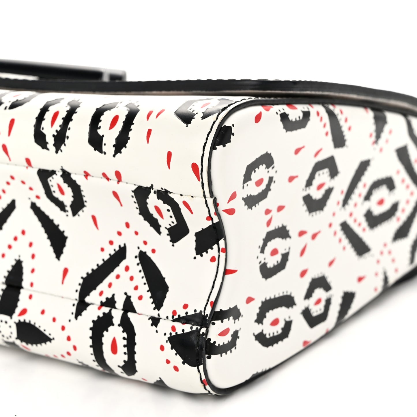 Calfskin Graphic Print Twist Shoulder Bag MM White Black