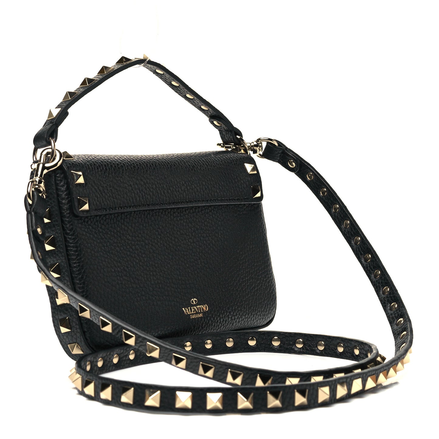 Grainy Calfskin Rockstud Crossbody Pouch Black
