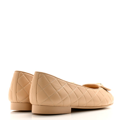 Chanel Lambskin Quilted CC Ballerina Flats 38.5 Light Beige 4 of 9