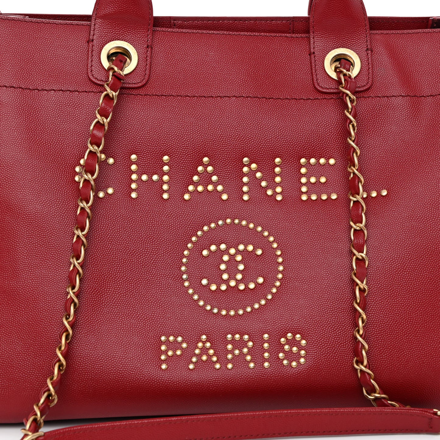 Caviar Small Studded Deauville Tote Red