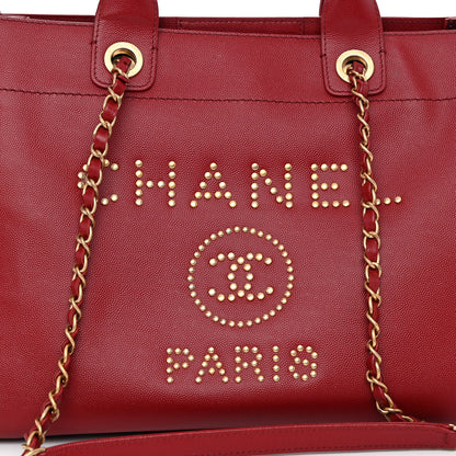 Chanel Caviar Small Studded Deauville Tote Red 7 of 11