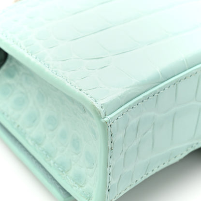Balenciaga Shiny Calfskin Crocodile Embossed Hourglass Chain Bag Green Acqua 12 of 13